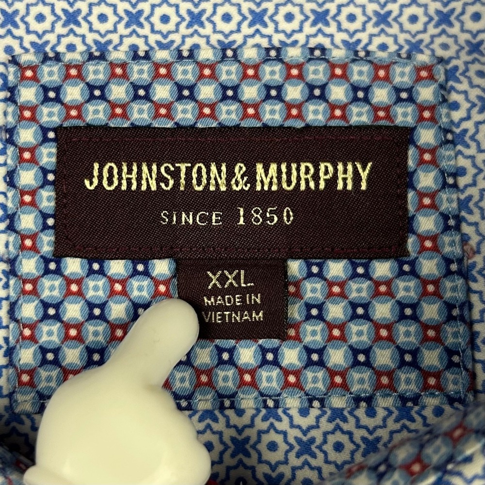 Johnston & Murphy Button Up Dress Shirt Mens XXL Blue White Geometric Cotton - Picture 4 of 11